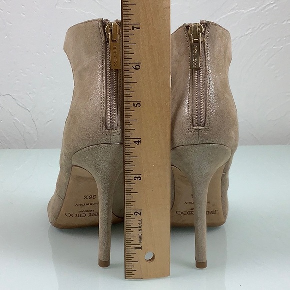 Jimmy Choo Leash Shimmery Cutout Peep toe back zipper Sand Sandal size 36.5 EUC - Picture 13 of 16